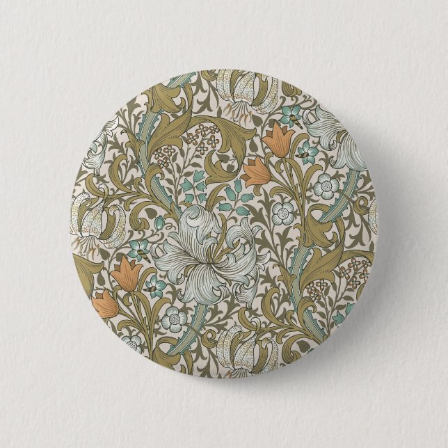 Badge Rond 5 Cm William Morris Golden Lily Blue Gold Classic (Devant)