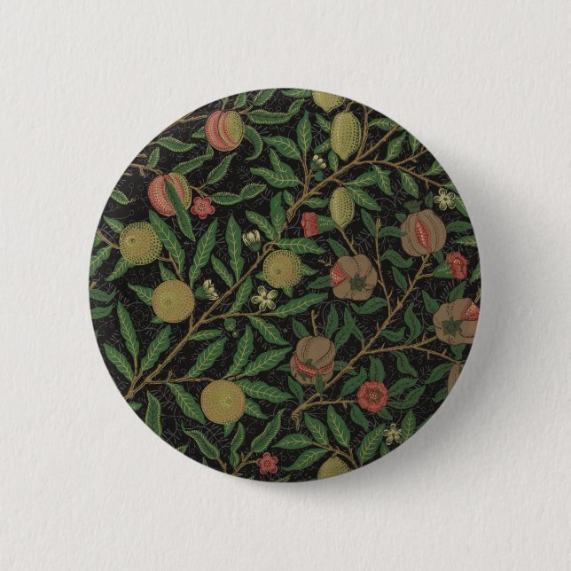 Badge Rond 5 Cm William Morris grenade Fruit noir (Devant)