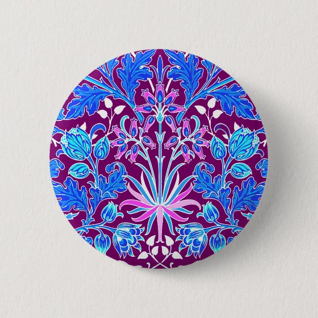 Badge Rond 5 Cm William Morris Hyacinth Imprimer, Aqua et Purple (Devant)