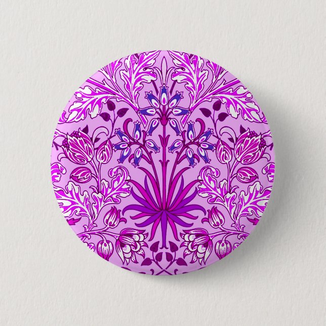 Badge Rond 5 Cm William Morris Hyacinth Imprimer, Lavande et Viole (Devant)