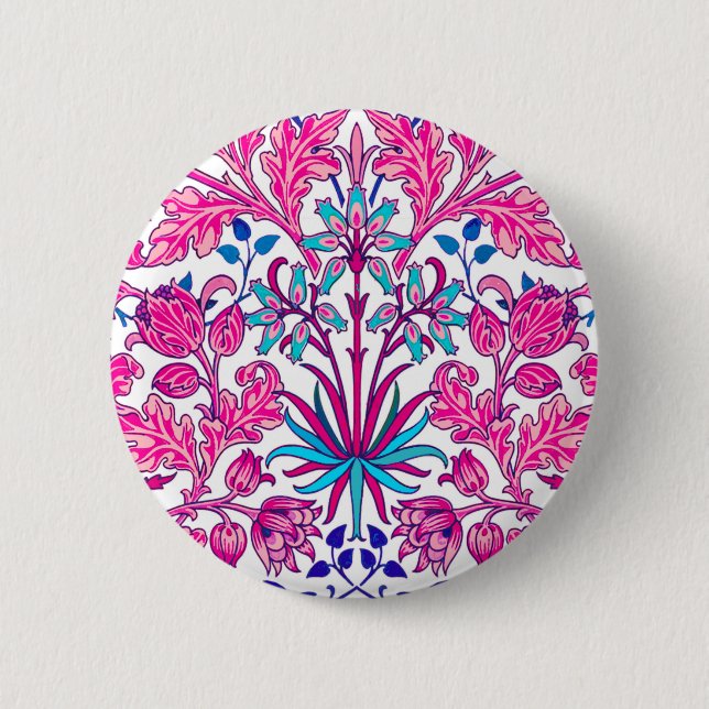 Badge Rond 5 Cm William Morris Hyacinth Imprimer, rose Fuchsia (Devant)