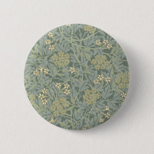 Badge Rond 5 Cm William Morris Jasmine Bleu Vert Art Botanique
