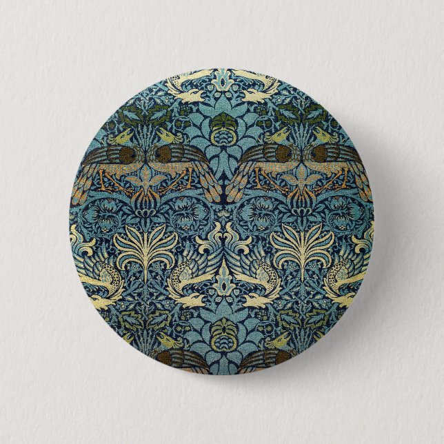Badge Rond 5 Cm William Morris Peacock and Dragon Woven Design (Devant)