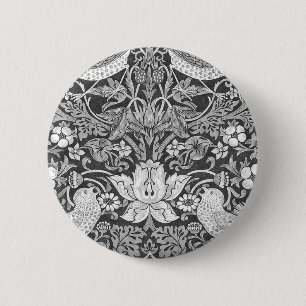 Badge Rond 5 Cm William Morris Strawberry Thief Noir Et Blanc
