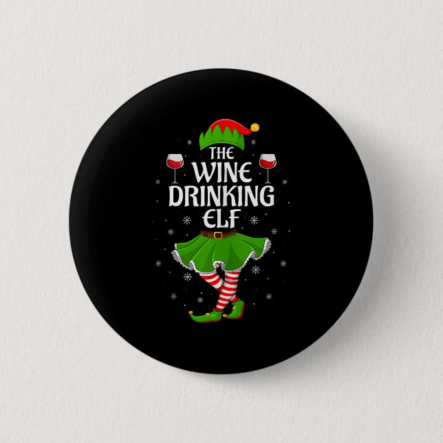 Badge Rond 5 Cm Wine Drinking Elf Christmas Family Girl Women Elf  (Devant)