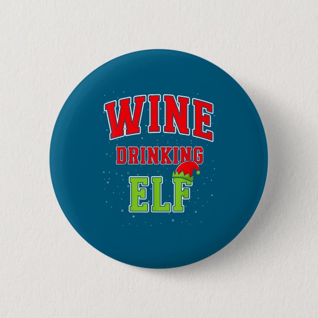 Badge Rond 5 Cm Wine Drinking Elf Christmas Family Matching Group  (Devant)