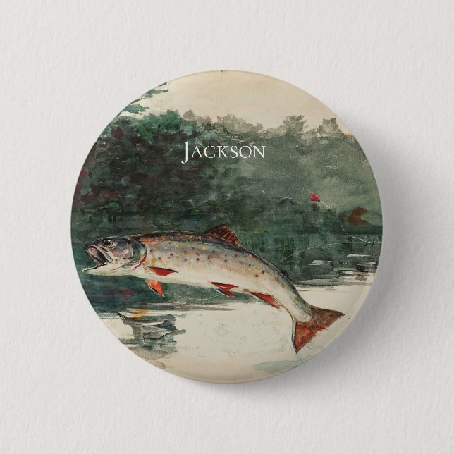Badge Rond 5 Cm Winslow Homer sautant la truite (Devant)