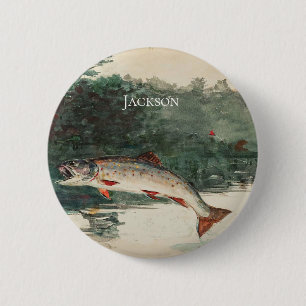 Badge Rond 5 Cm Winslow Homer sautant la truite