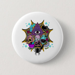 Badge Rond 5 Cm Witchy Vibes and Spiders