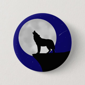 Badge Rond 5 Cm Wolf Howling à la Lune