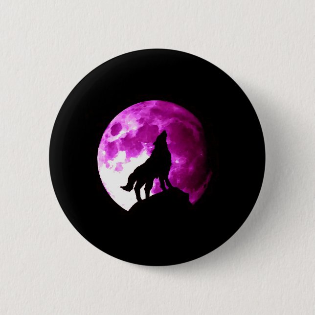 Badge Rond 5 Cm Wolf Howling à Moon (Devant)