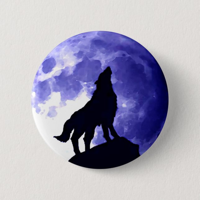 Badge Rond 5 Cm Wolf Howling à Moon (Devant)
