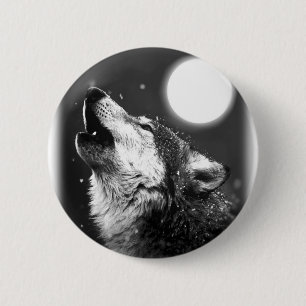 Badge Rond 5 Cm Wolf Howling à Moon