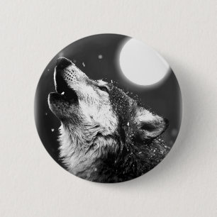 Badge Rond 5 Cm Wolf Howling à Moon