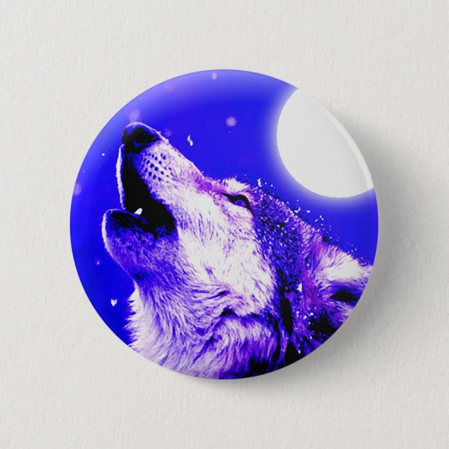 Badge Rond 5 Cm Wolf Howling à Moon (Devant)