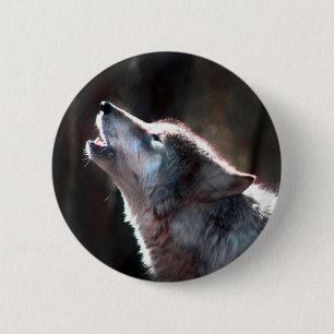 Badge Rond 5 Cm Wolf Howling Loup solitaire