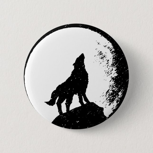 Badge Rond 5 Cm Wolf & Moon Silhoutte (Devant)