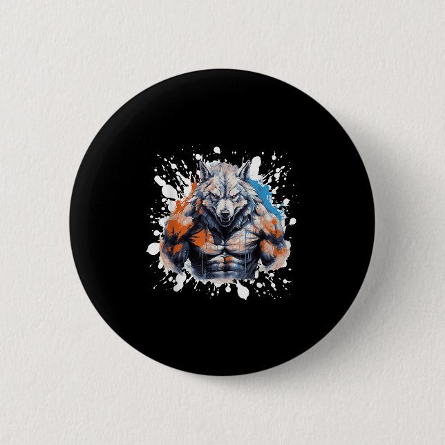 Badge Rond 5 Cm Wolf Workout Gym Fighter Bodybuilder  (Devant)