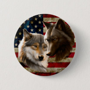 Badge Rond 5 Cm Wolves American Flag