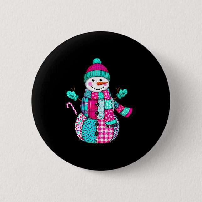 Badge Rond 5 Cm Womens Christmas Patchwork Snowman Preppy Retro Me (Devant)
