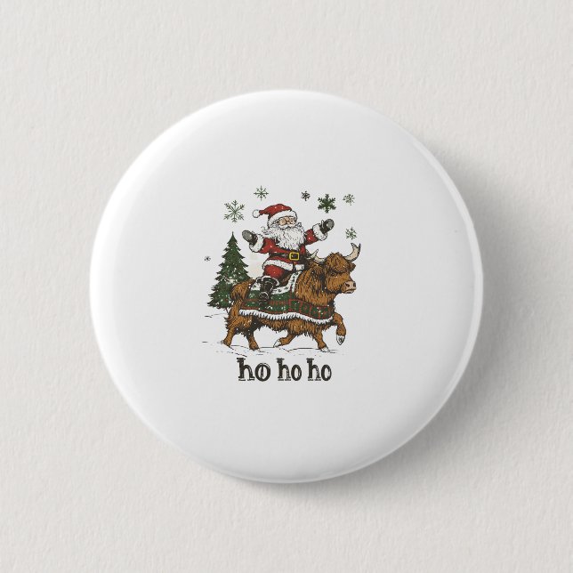 Badge Rond 5 Cm Womens Xmas Tree Lighting Santa Riding Highland Co (Devant)