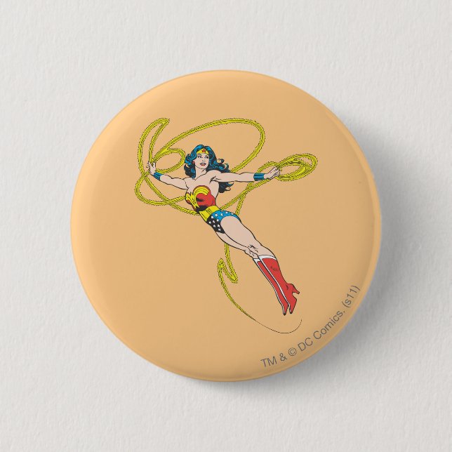 Badge Rond 5 Cm Wonder Woman tient Lasso 4 (Devant)