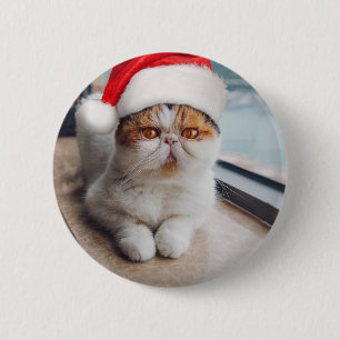 Badge Rond 5 Cm Wonderful persian cat with Santa Claus