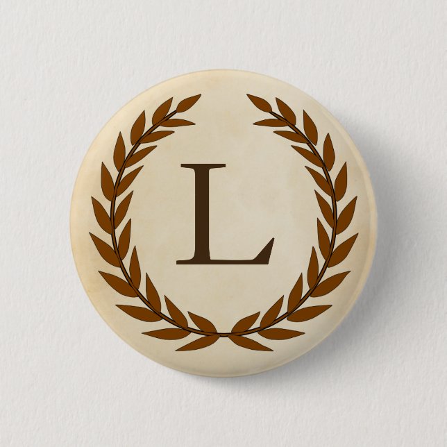 Badge Rond 5 Cm Wreath Laurel sur le monogramme de parchemin Initi (Devant)