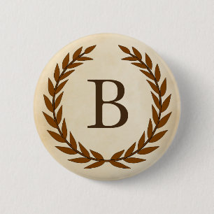 Badge Rond 5 Cm Wreath Laurel sur le monogramme de parchemin initi