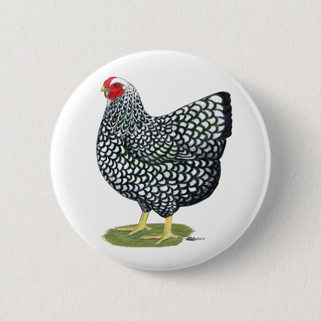 Badge Rond 5 Cm Wyandotte :  Hen argenté (Devant)