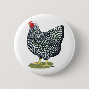 Badge Rond 5 Cm Wyandotte :  poule Argent-lacée