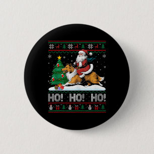 Badge Rond 5 Cm Xmas Arbre Éclairage Père Noël équitation Collie C