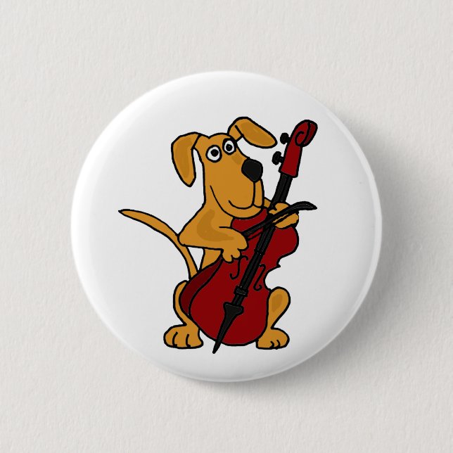 Badge Rond 5 Cm XX chiot Brown jouant le violoncelle (Devant)
