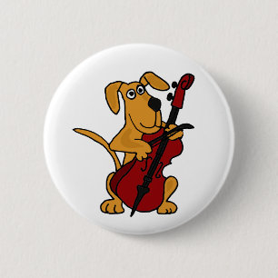Badge Rond 5 Cm XX chiot Brown jouant le violoncelle