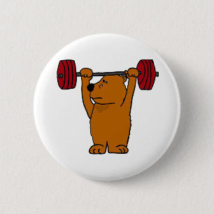 Badge Rond 5 Cm XX haltérophilie drôle d'ours Brown