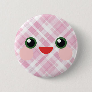 Badge Rond 5 Cm Yeux doux kawaii Ami visage à carreaux adorable
