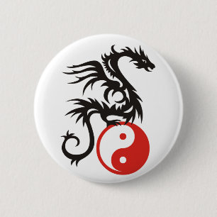 Badge Rond 5 Cm Yin et Yang Dragon