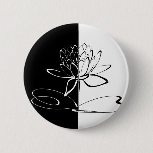 Badge Rond 5 Cm Yin Yang Black Lotus Blossom