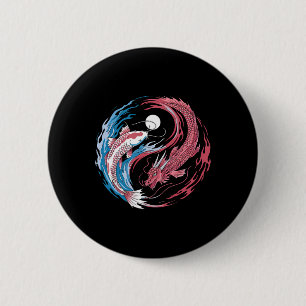 Badge Rond 5 Cm Yin Yang Dragon et fusion de carpes koï drôle Zen