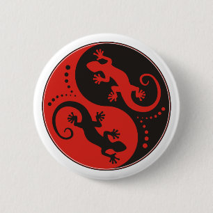 Badge Rond 5 Cm YIN & YANG Geckos black + your background & idea