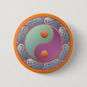 Badge Rond 5 Cm Yin Yang Médaillon Violet Turquoise