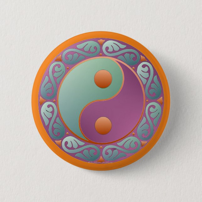 Badge Rond 5 Cm Yin Yang Médaillon Violet Turquoise (Devant)
