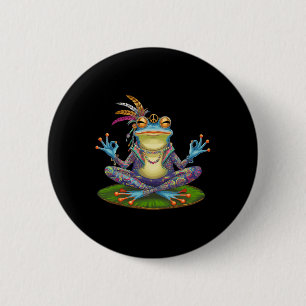 Badge Rond 5 Cm Yoga Grenouille Paix Paix Hippie