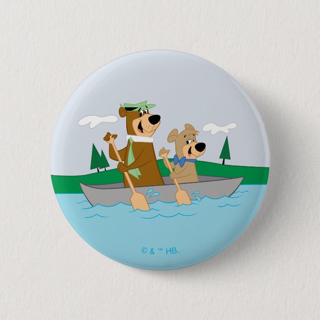 Badge Rond 5 Cm Yogi Bear et Boo Boo Fun Canoe Adventure (Devant)