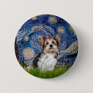 Badge Rond 5 Cm Yorkshire Terrier (Biewer) - Nuit étoilée