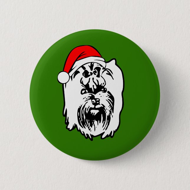 Badge Rond 5 Cm Yorkshire Terrier Chien Noël Santa Hat (Devant)