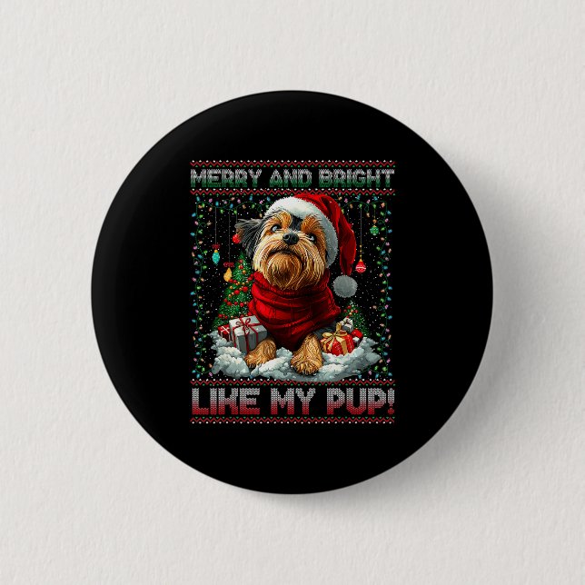 Badge Rond 5 Cm Yorkshire Terrier Christmas Tree Decorations Dog L (Devant)