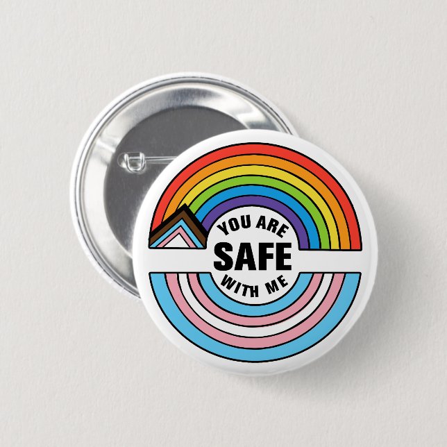 Badge Rond 5 Cm You Are Safe With Me LGBTQIA Ally (Devant & derrière)