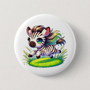 Badge Rond 5 Cm Zèbre adorable courant à travers un champ