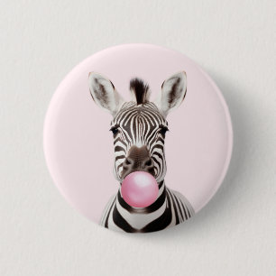 Badge Rond 5 Cm Zèbre soufflant rose bulle gomme Art numérique jou